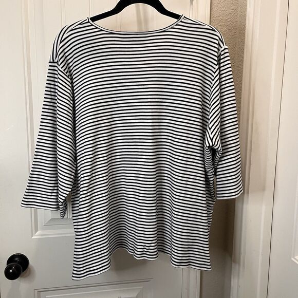 Quacker Factory Shirt Womens Size 2X Bumble Bee Embroidered Black White Striped - Picture 7 of 10